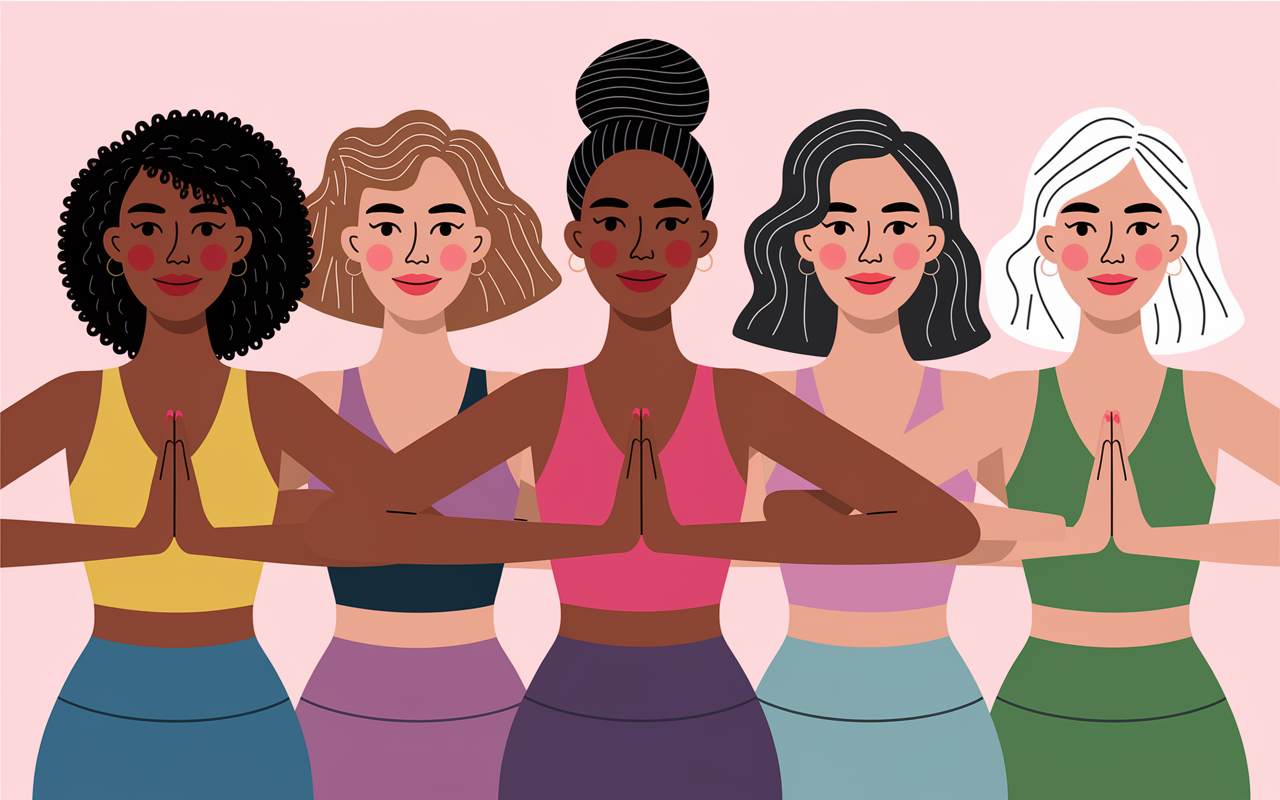 Femmes réalisant exercices cou main front et menton poitrine