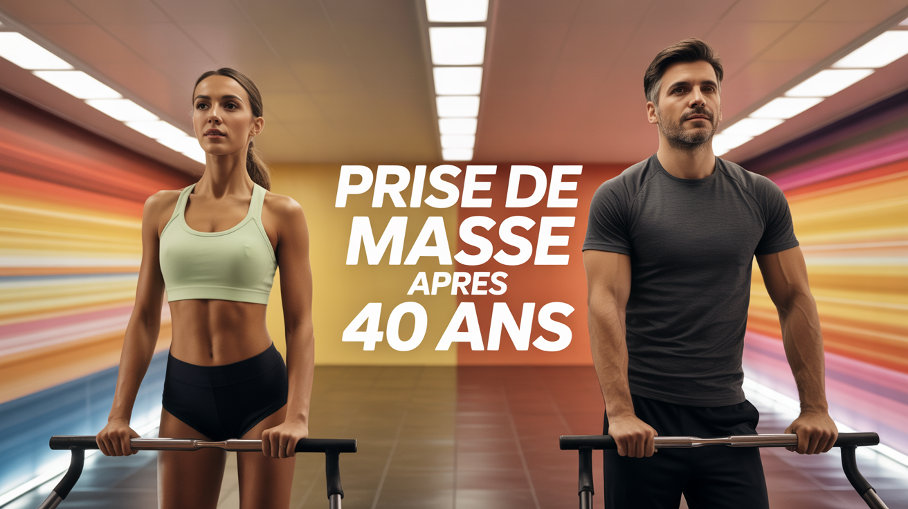 Homme et femme 40 ans prise de masse après 40 ans haltères salle lumineuse
