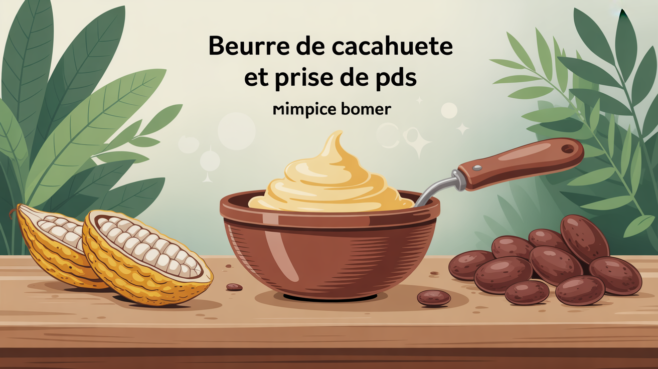 Beurre de cacahuète bol sur table, titre prise de poids