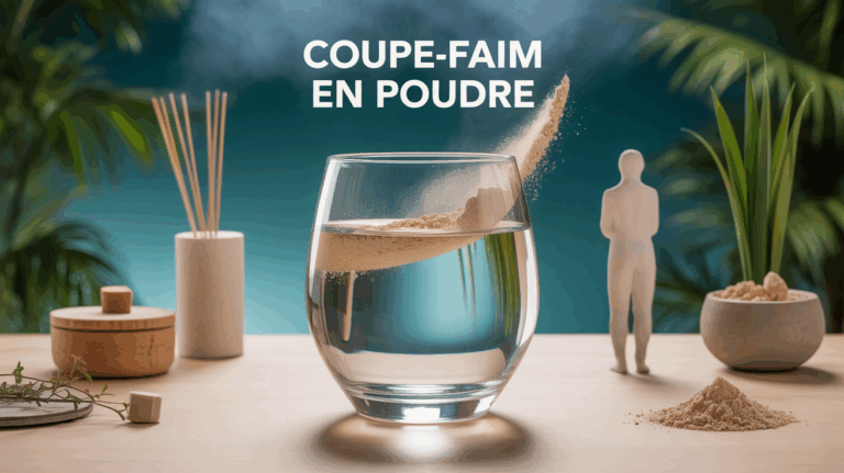 verre d'eau avec poudre coupe faim en dissolution