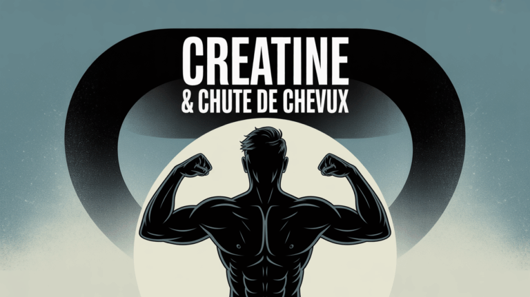 infographie silhouette musclée avec cheveu et haltère, creatine chute de cheveux