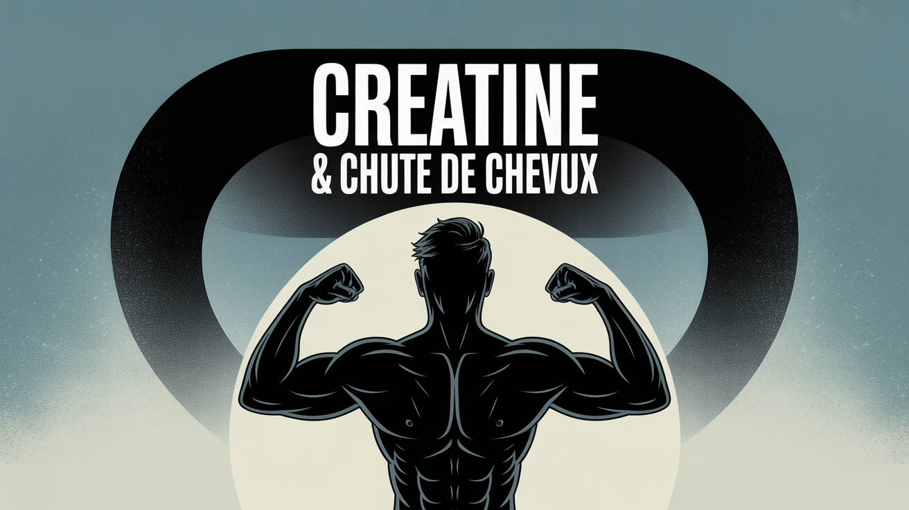 infographie silhouette musclée avec cheveu et haltère, creatine chute de cheveux