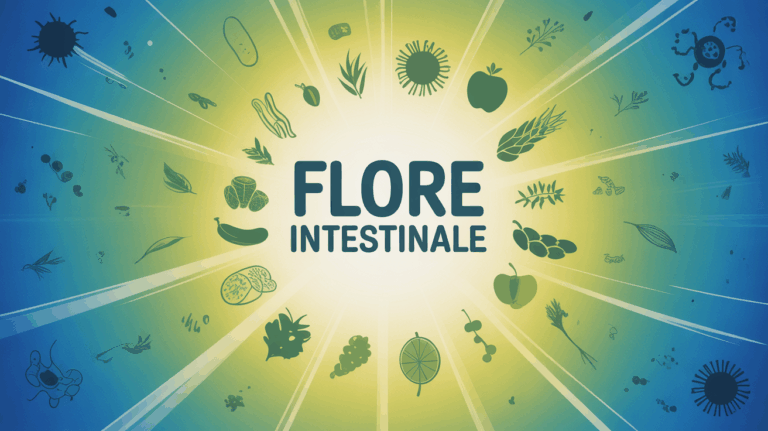 Illustration flore intestinale, aliments fermentes, fibres, bacteries bienveillantes