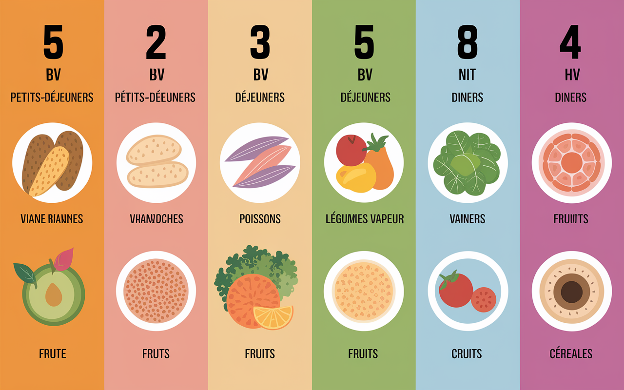 tableau menus sans matiere grasse semaine repas variés
