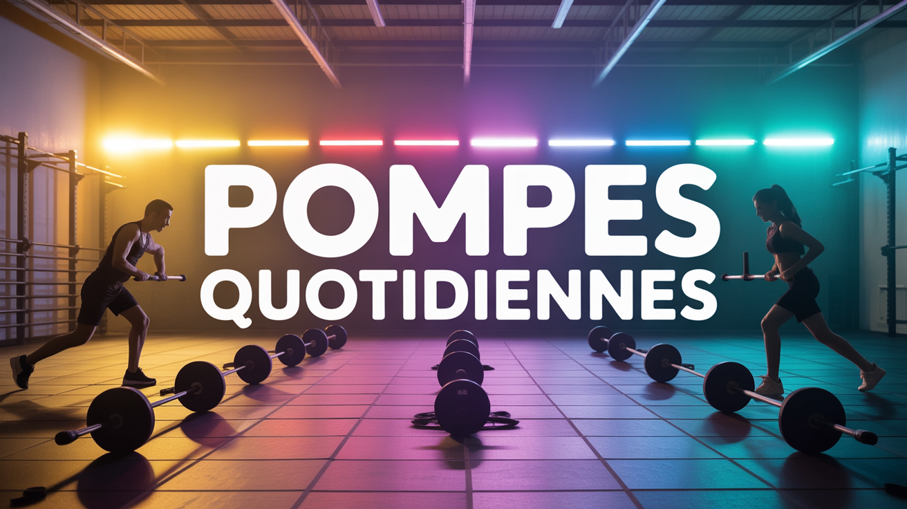 Personnes faisant des pompes en salle, texte pompes quotidiennes