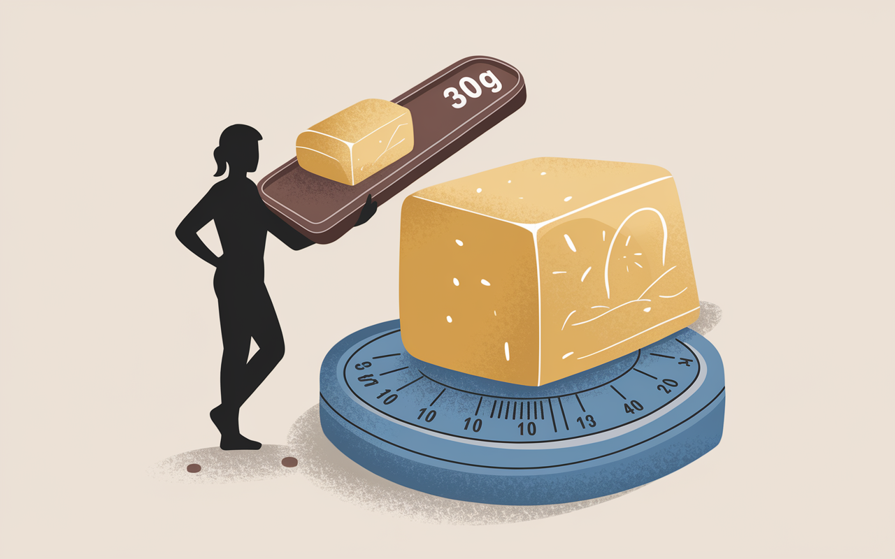Cuillère beurre de cacahuète sur balance 30g portion