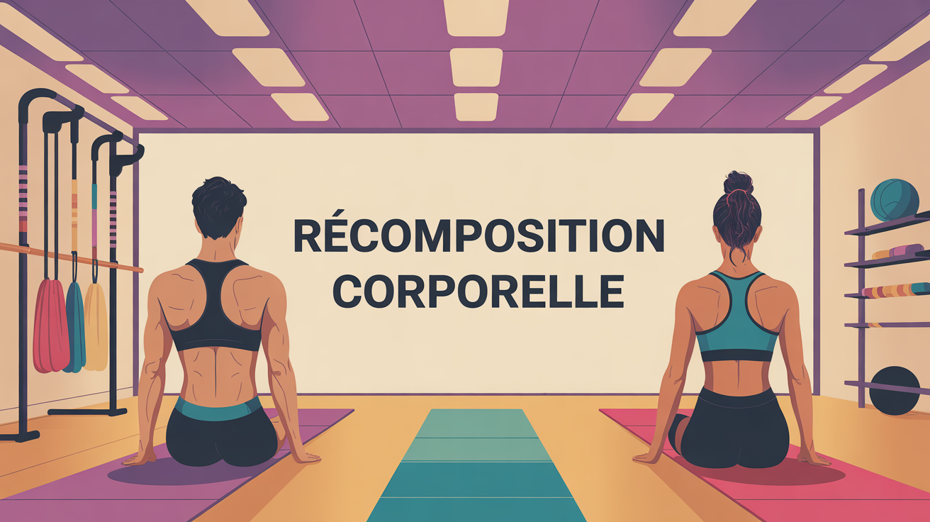 Recomposition corporelle silhouettes sportives salle fitness