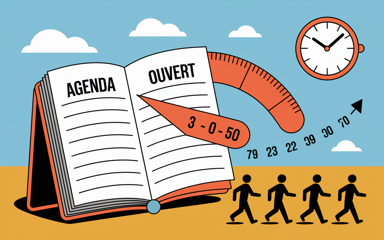 Agenda ouvert, metre-ruban, silhouettes progrès, perte de tour de taille