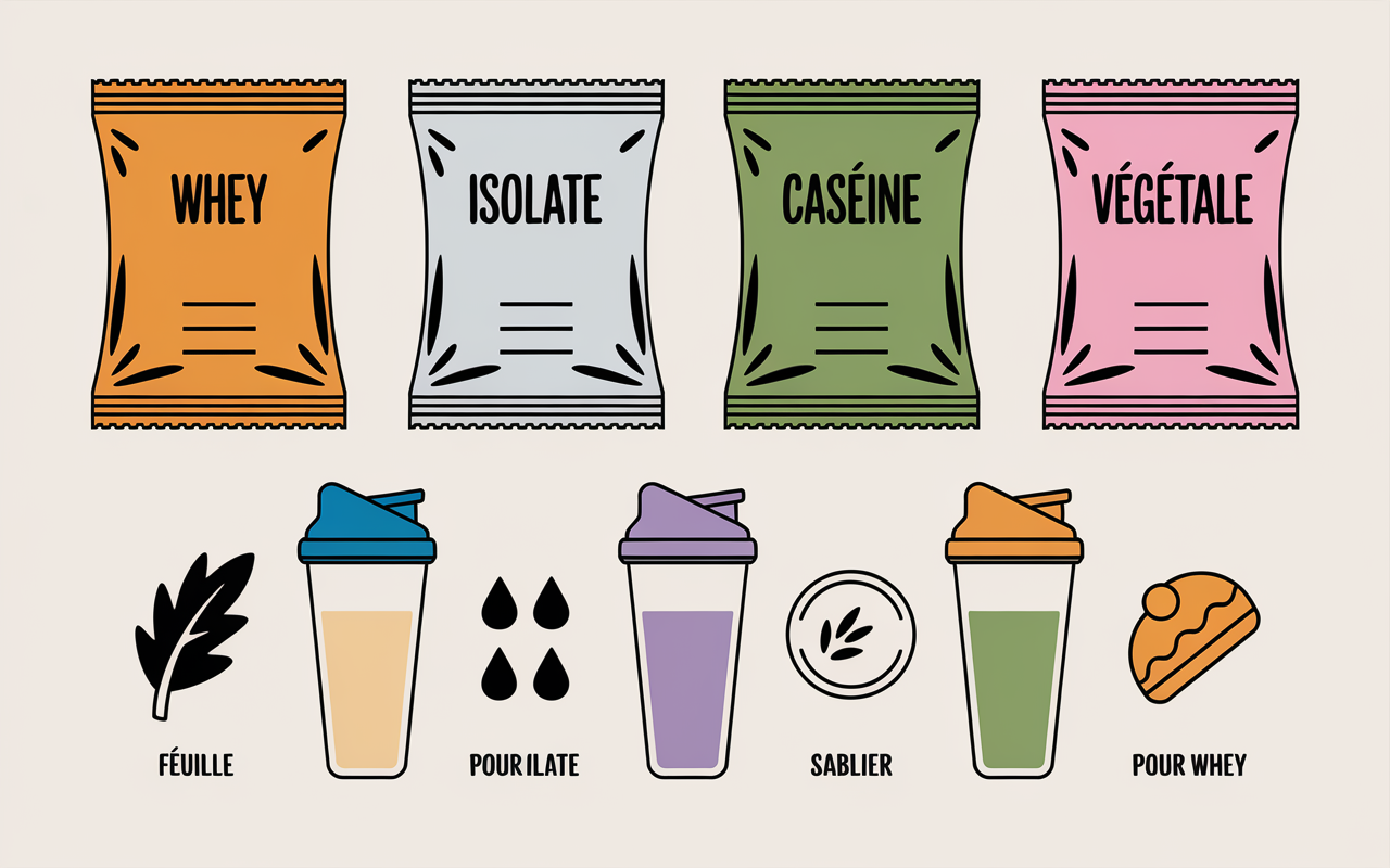 types proteines en poudre whey isolate caseine vegetale icones