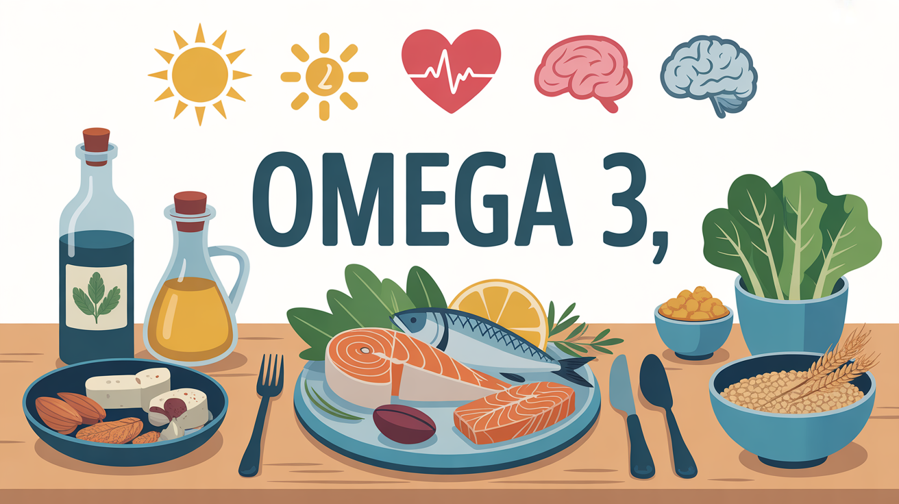 illustration aliments omega 3 sur table cuisine