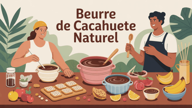 Beurre de cacahuète naturel sur table ambiance famille sport