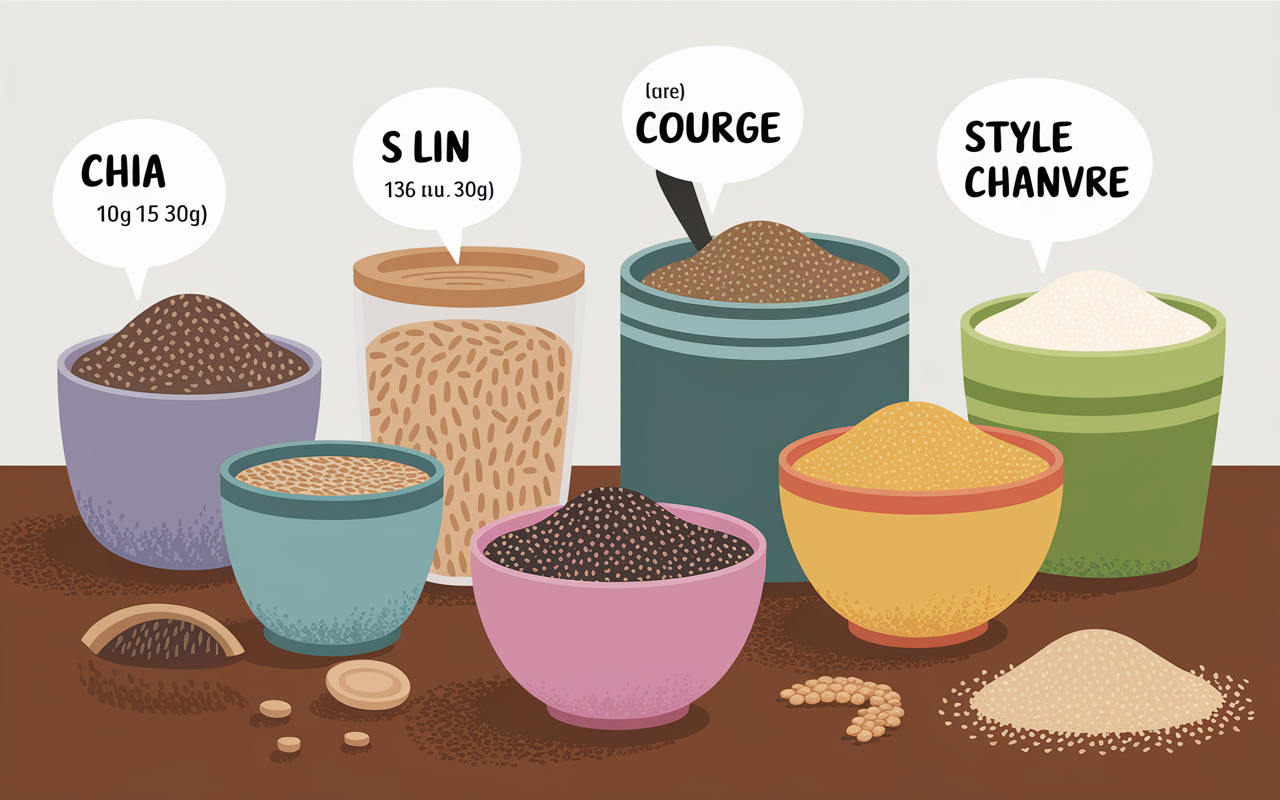 Cuilleres dosees graines chia lin sesame courge chanvre portion journaliere