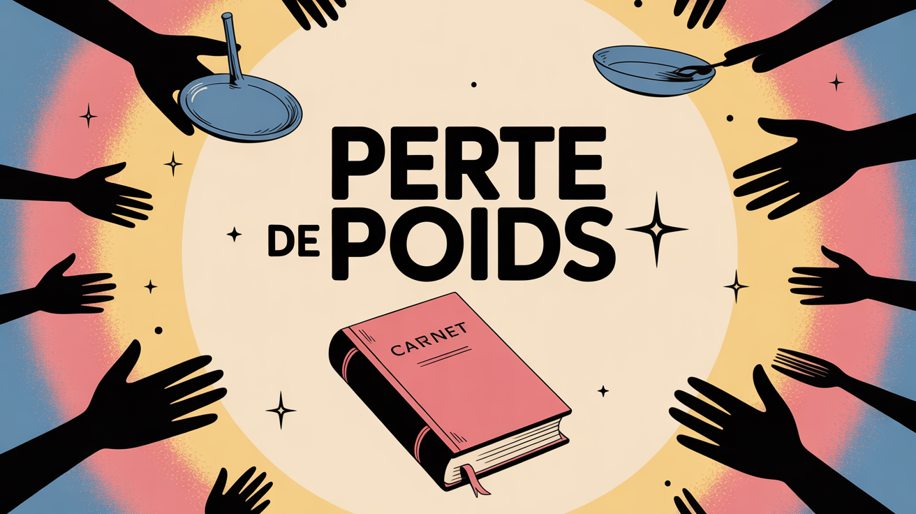 Illustration perte de poids carnet et assiette