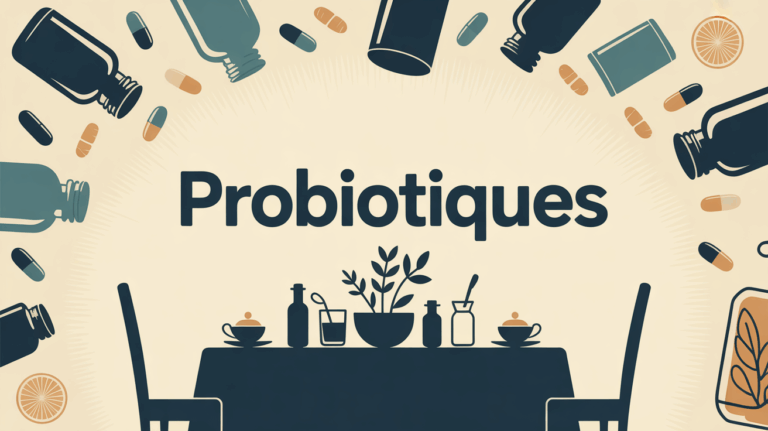 flacons et gélules probiotiques sur table du petit-déjeuner