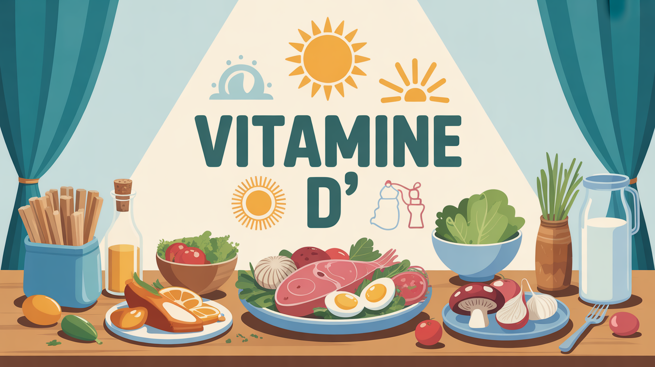 table aliments riches vitamine D soleil illustration
