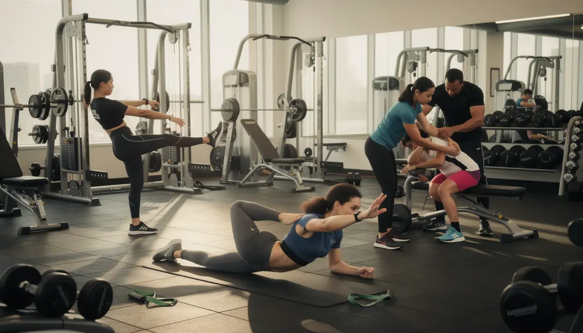 étirements musculation sportifs salle photo réaliste