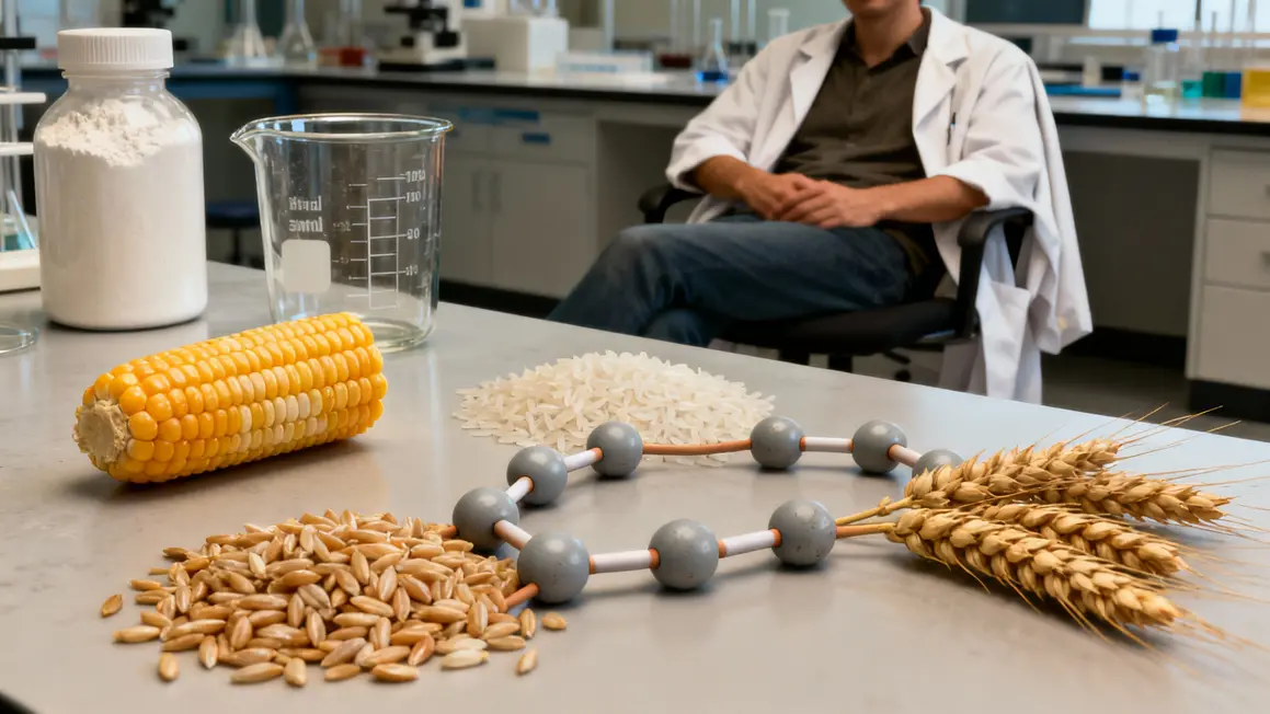 Schéma grain de maïs riz blé relié chaînes glucidiques laboratoire