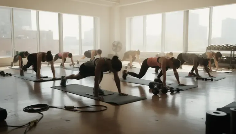 groupe silhouettes musculation poids du corps tapis