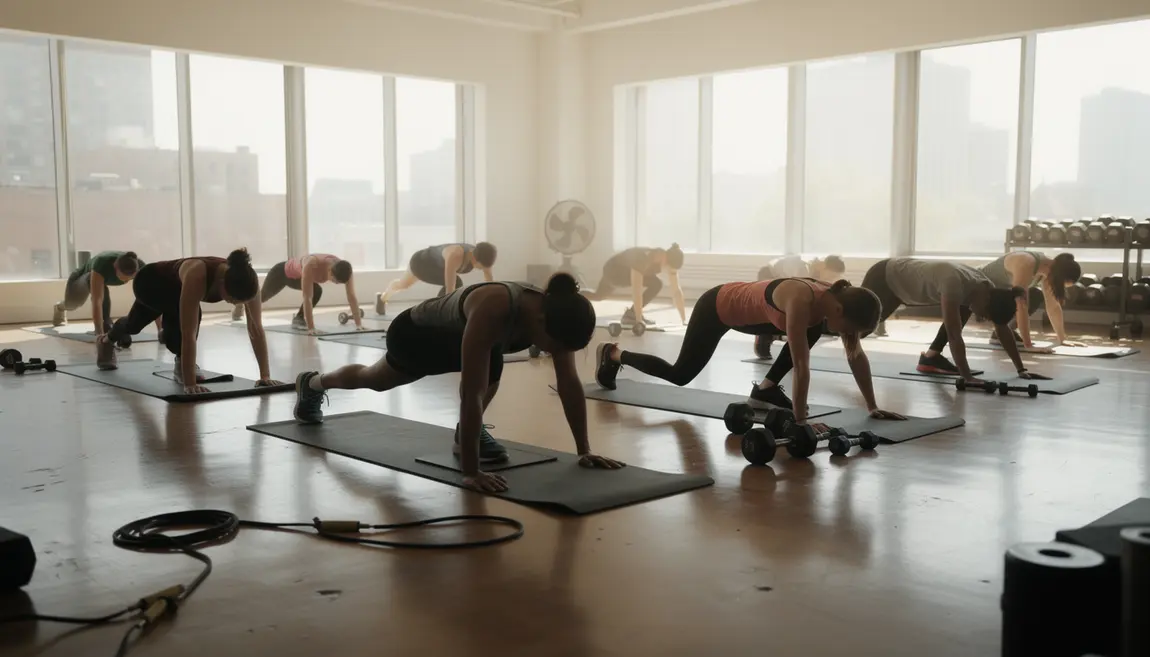 groupe silhouettes musculation poids du corps tapis