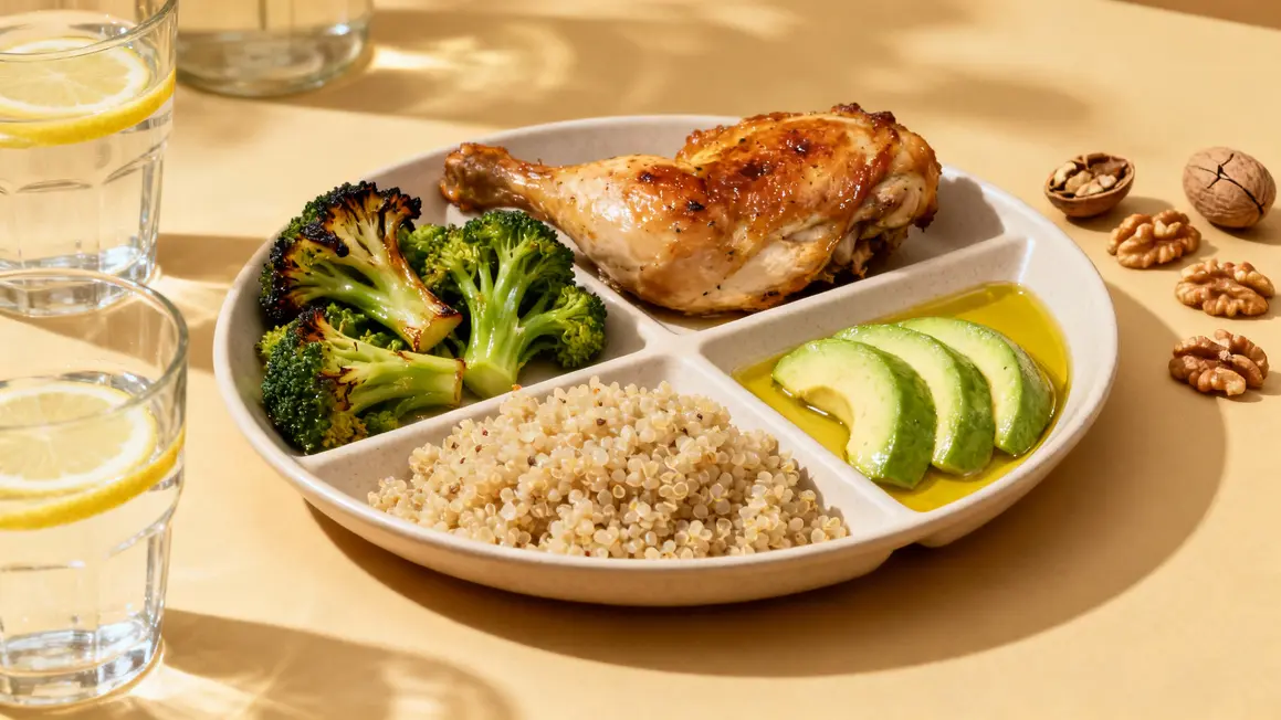 Assiette aliments proteines fibres perte de poids durable