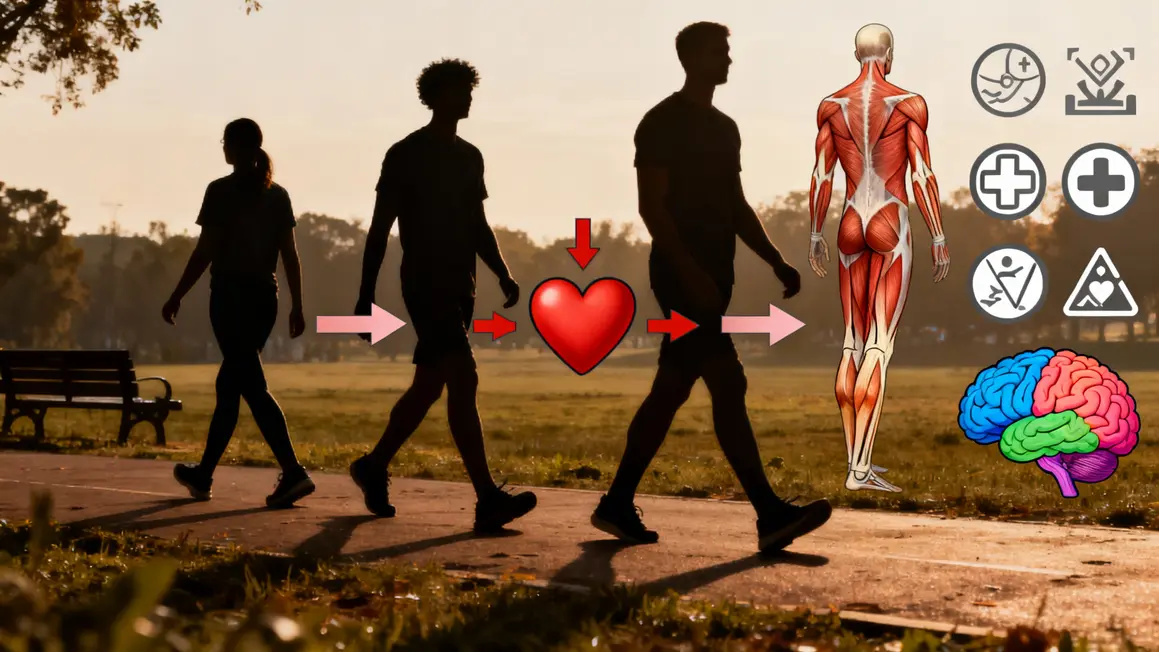 schema muscles coeur cerveau marche 5 km recomposition corporelle