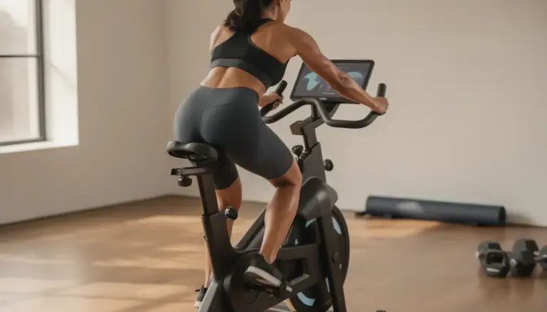 BikeErg Concept2 dans un intérieur sportif, silhouette sportive en entraînement