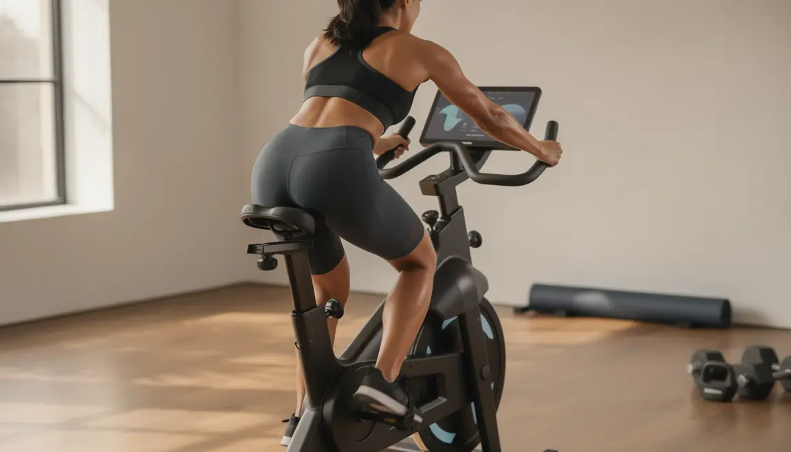 BikeErg Concept2 dans un intérieur sportif, silhouette sportive en entraînement