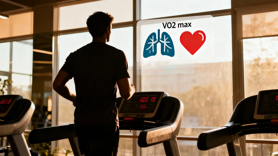 Silhouette sur tapis de course avec icons VO2 max