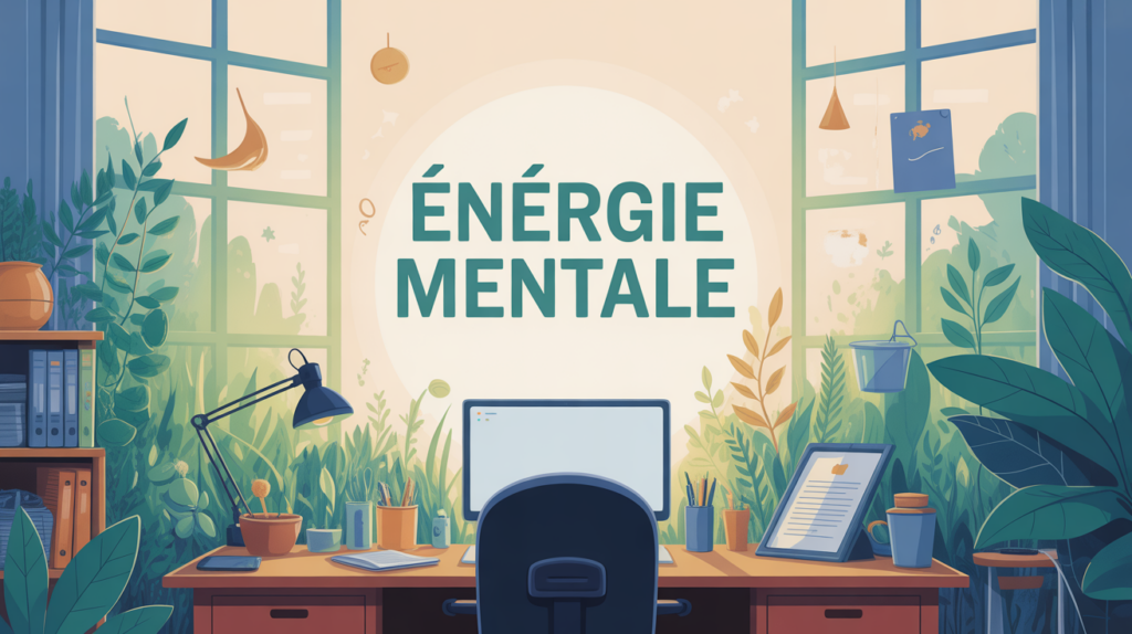 retrouver de l energie mentale bureau stylise vegetation et objets