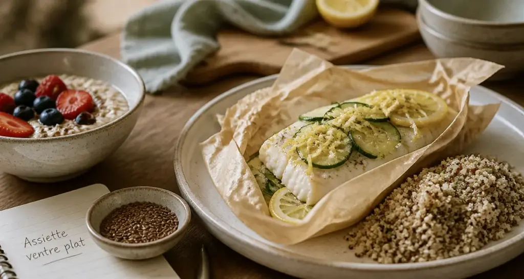Recette pour maigrir le ventre : cabillaud, quinoa, courgette et citron