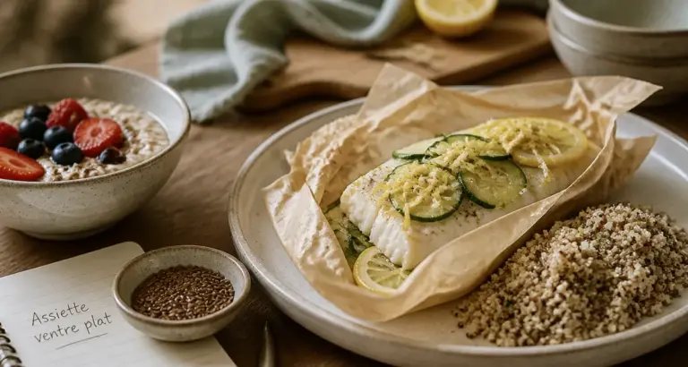 Recette pour maigrir le ventre : cabillaud, quinoa, courgette et citron
