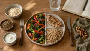 Maigrir du ventre alimentation : assiette équilibrée légumes protéines féculents