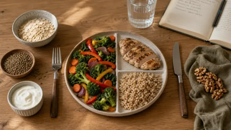 Maigrir du ventre alimentation : assiette équilibrée légumes protéines féculents
