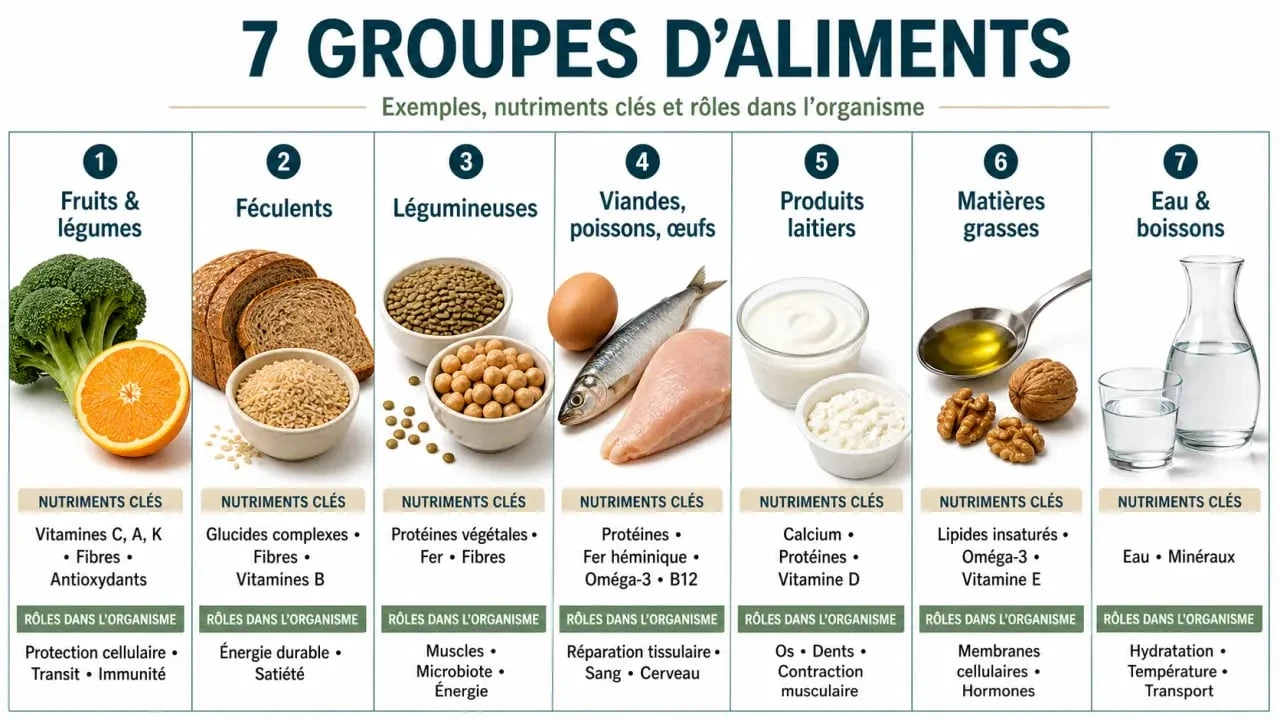 Les 7 groupes d aliments tableau récapitulatif des familles d’aliments avec exemples et rôles