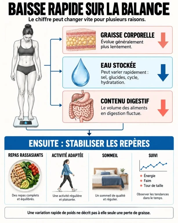 Régime rapide et efficace : comprendre la différence entre perte d’eau, perte de graisse et stabilisation