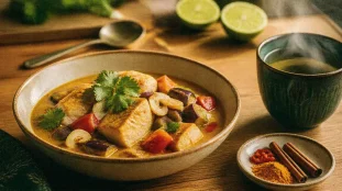 Aliments brûle graisse : curry de poisson au lait de coco et thé vert