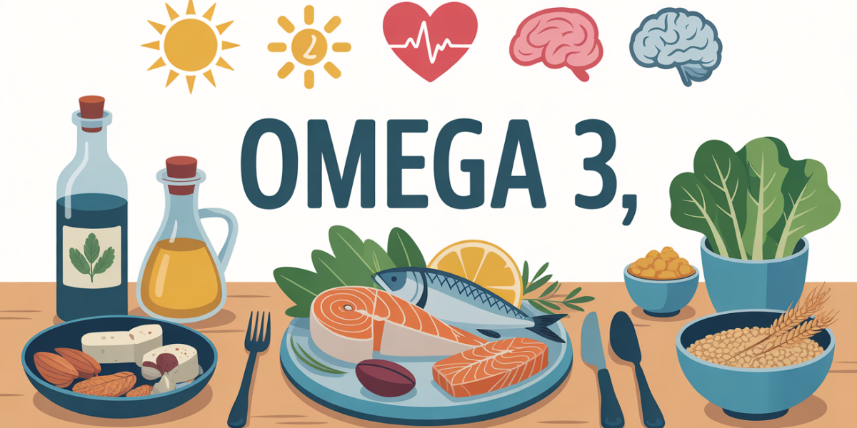 illustration aliments omega 3 sur table cuisine
