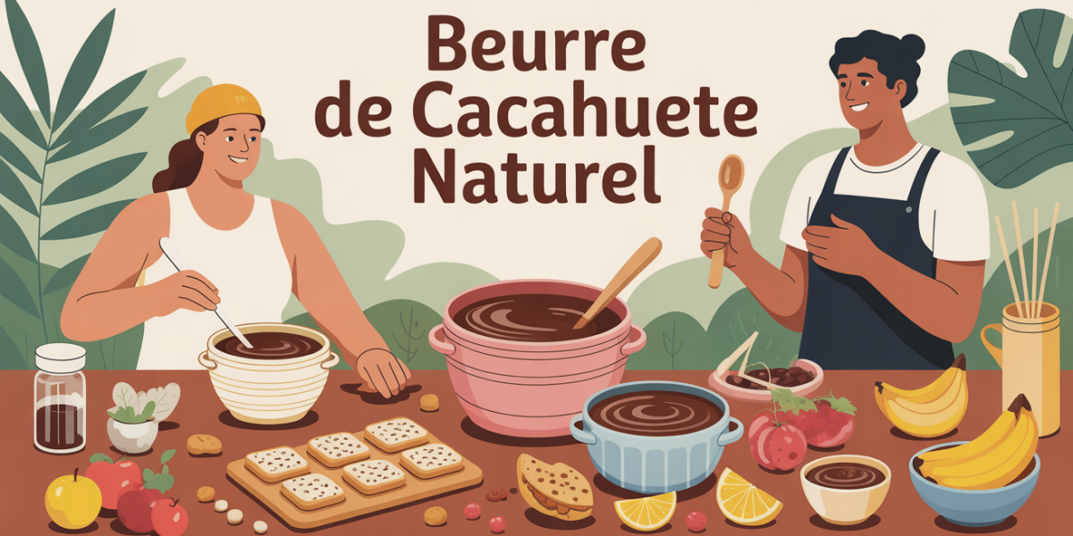 Beurre de cacahuète naturel sur table ambiance famille sport