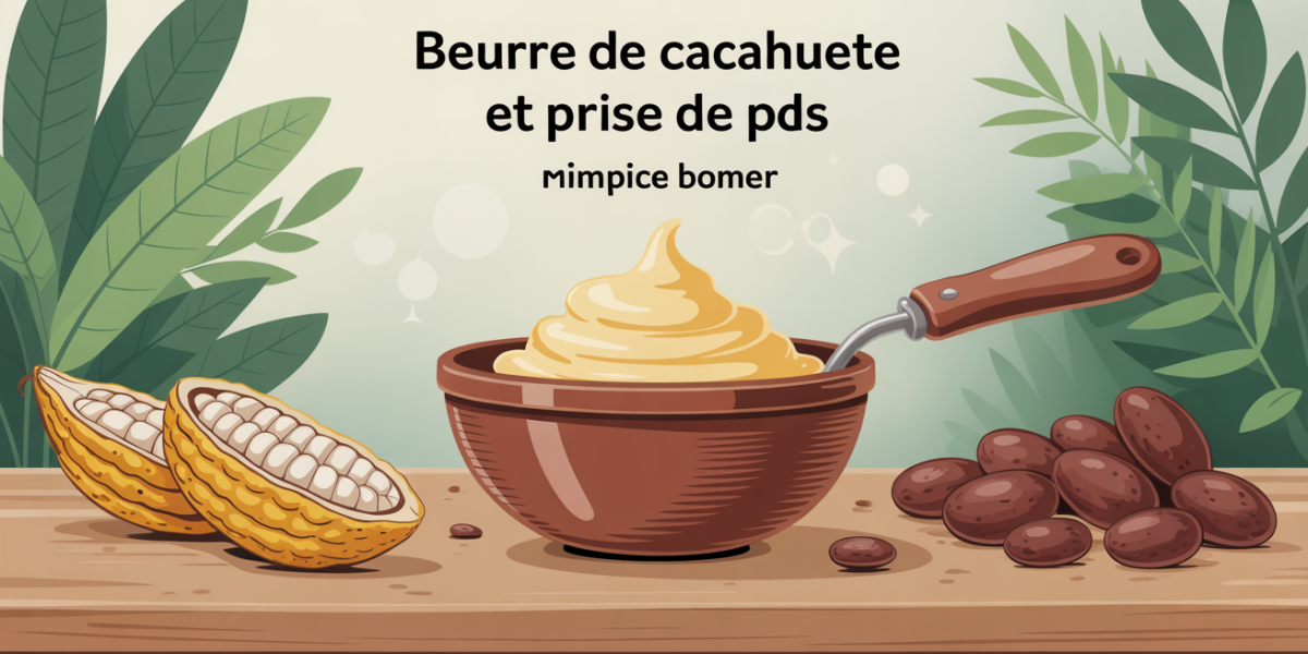 Beurre de cacahuète bol sur table, titre prise de poids