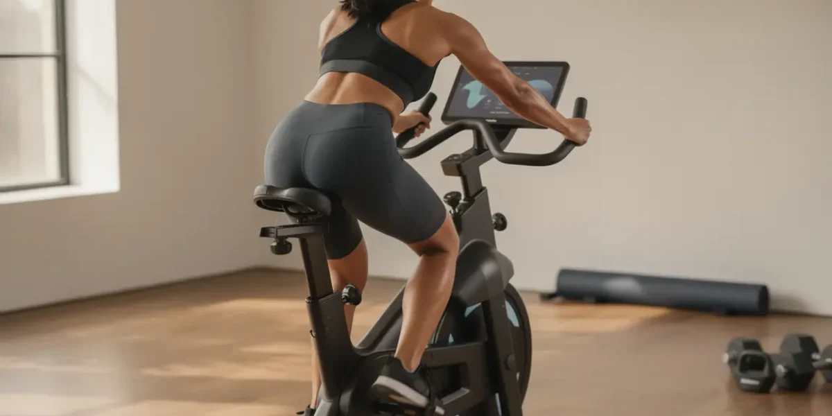 BikeErg Concept2 dans un intérieur sportif, silhouette sportive en entraînement