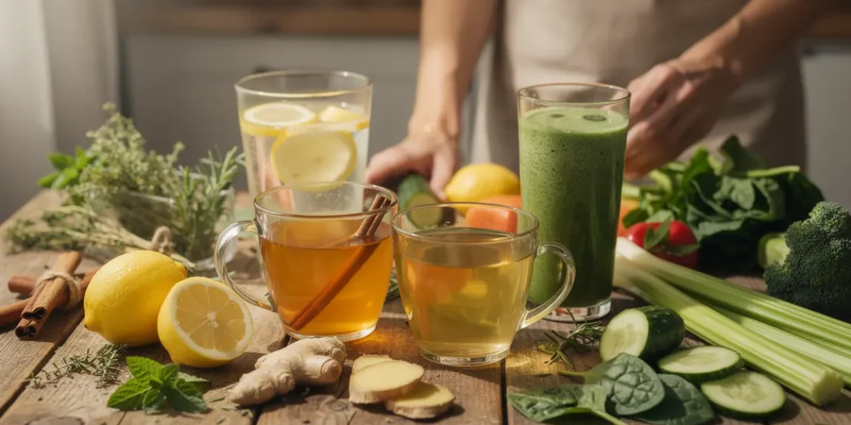 verres boissons minceur variees sur table bois
