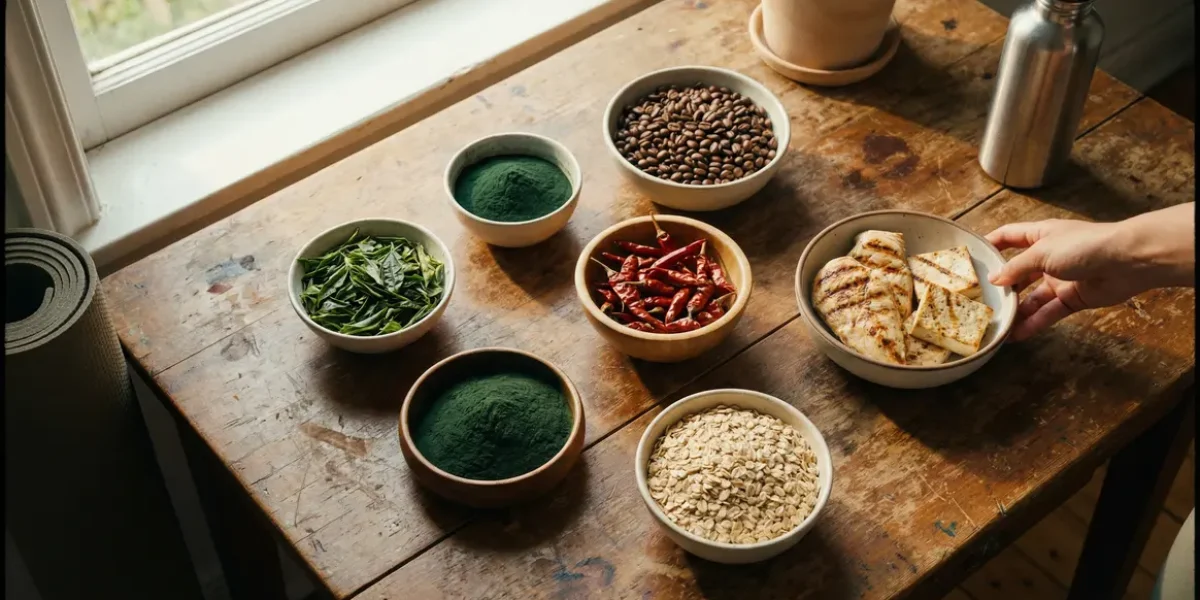 aliments naturels brûleurs de graisse sur table bois