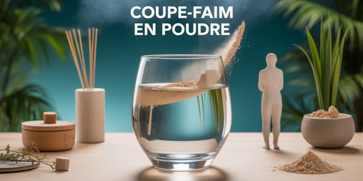 verre d'eau avec poudre coupe faim en dissolution