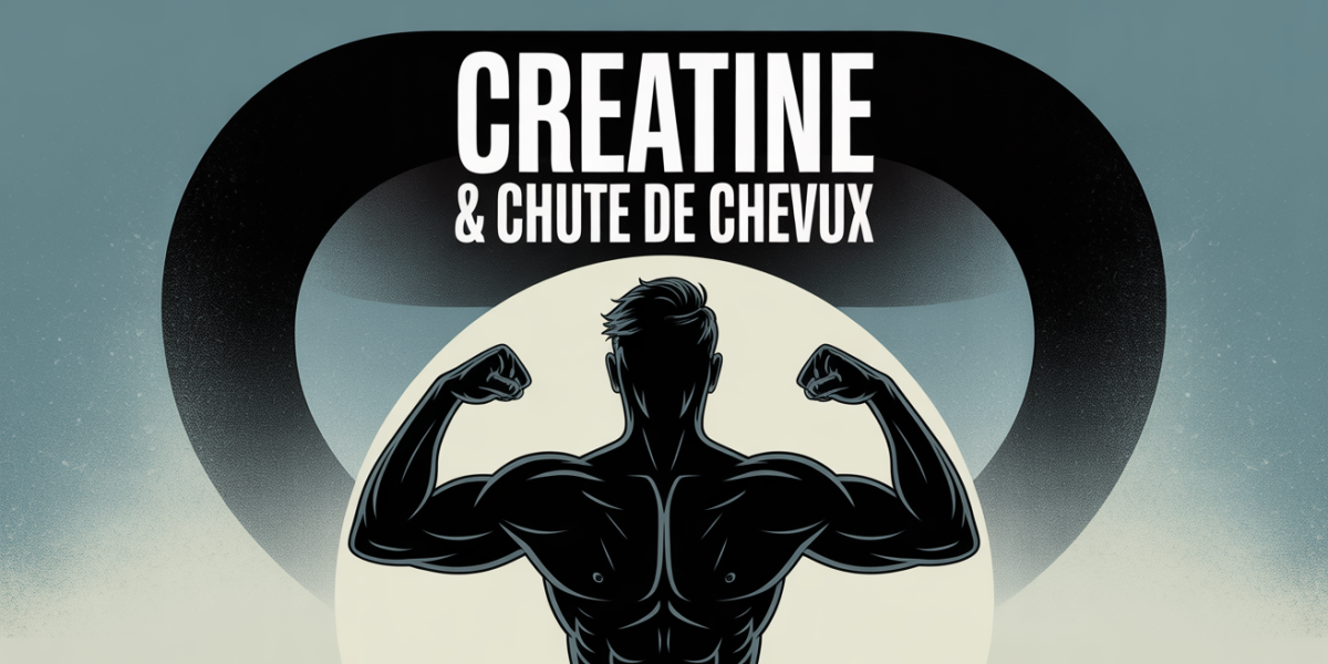 infographie silhouette musclée avec cheveu et haltère, creatine chute de cheveux