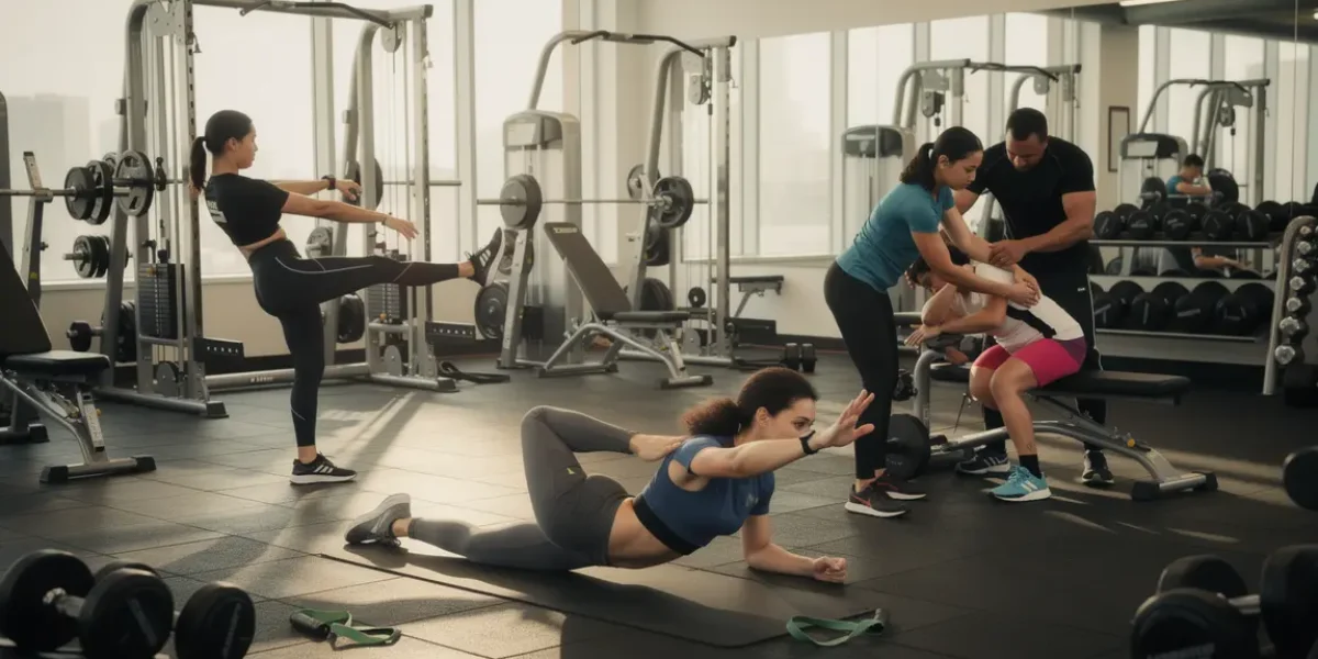étirements musculation sportifs salle photo réaliste