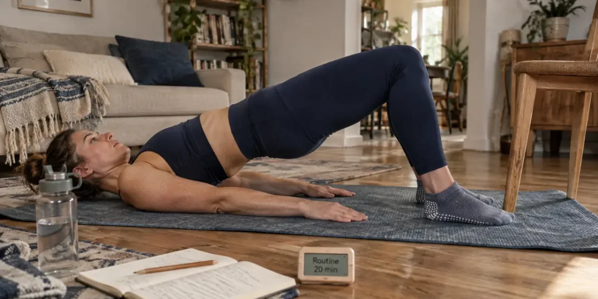 Femmes fitness : pont fessier maison, routine 20 min