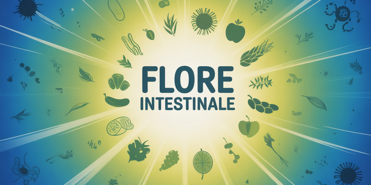 Illustration flore intestinale, aliments fermentes, fibres, bacteries bienveillantes