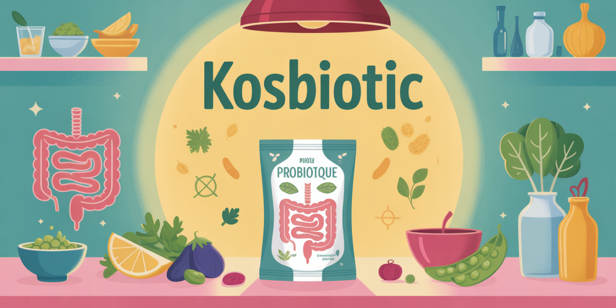 Pack Kosbiotic probiotique sur table, symbole digestion