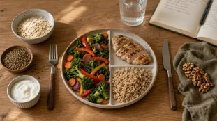 Maigrir du ventre alimentation : assiette équilibrée légumes protéines féculents