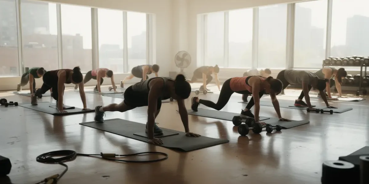 groupe silhouettes musculation poids du corps tapis